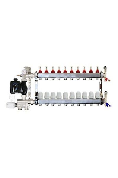 Daver Set distribuitor 1" / 10 circuite, grup de amestec reversibil cu cap termostatic si senzor cu reglaj