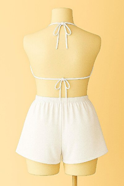 ALFA AKSESUAR 03 Women's White Shorts Waist and Neck Tie Bikini Set