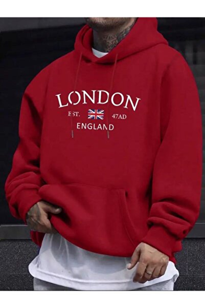 kahire سويت شيرت رجالي كبير الحجم بقلنسوة مطبوع عليه London England مع جيب ال...