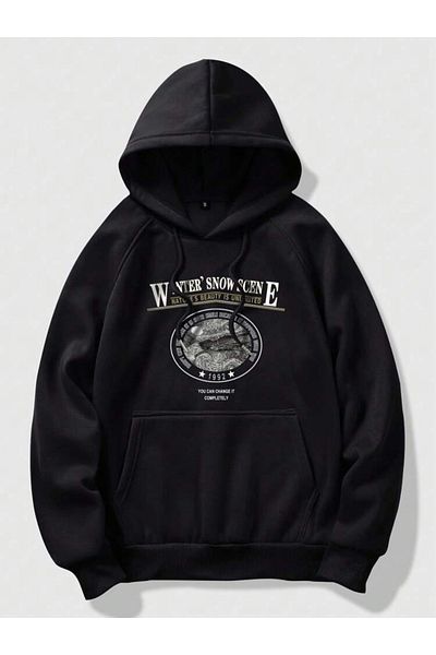 Hunors Sportswear & Company Hanorac oversize cu glugă cu imprimeu WINTER SNOW pentru bărbați