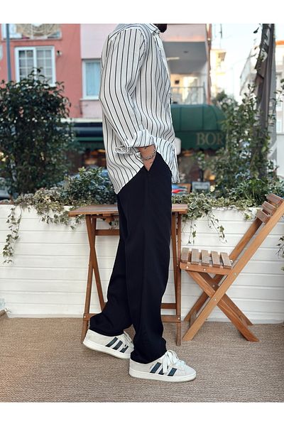 manch collection Pleated Baggy Linen Trousers Black