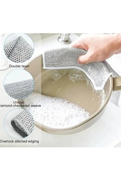 HZL HOME 1 Adet inox Çift Katlı -Tel İnatçı Kir Temizleme Bezi 20x20