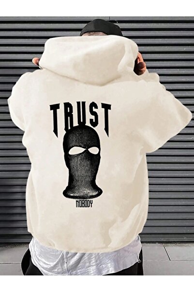 kahire سويت شيرت بغطاء للرأس مطبوع عليه صورة Trust Nobody Back للرجال