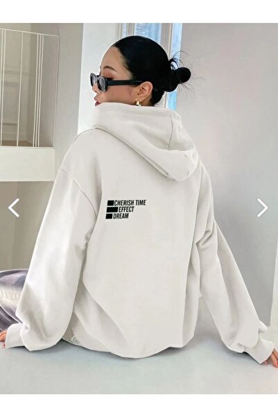 PERISENSE Hanorac cu glugă imprimat cu efect de vis alb unisex