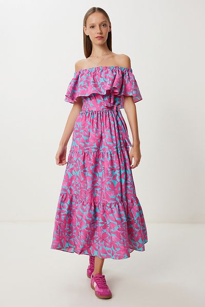 Lovelyİstanbul Patterned Carmen Collar Woven Dress Lfg0116 Pink