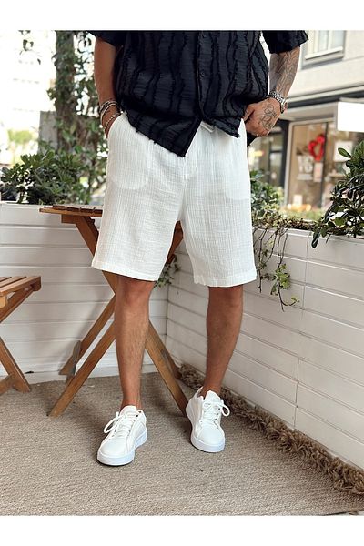 manch collection Muslin Fabric Basic Shorts White