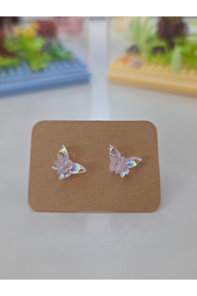 AyShope Antialerjik Şeffaf Uçlu Bioplast Kelebek Desenli Silikon Küpe