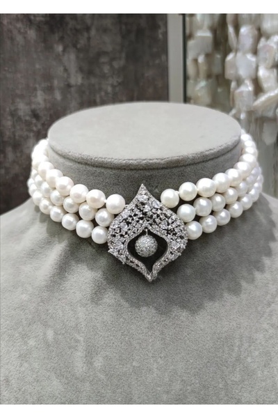 Aşina Gümüş Sevgililer Günü Hediyesi - Gerçek İnci Tasma Kolye 925 Ayar Gümüş...