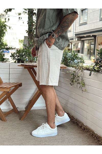 manch collection Κρέμα βασικού σορτς από ύφασμα Muslin