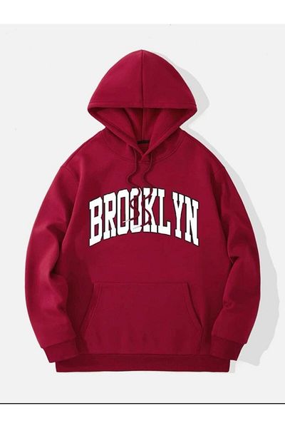 Hunors Sportswear & Company Bronklyn Printed Red Hooded Sweatshirt