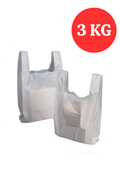 Kalbi Ticaret Kırık Beyaz Kalın Poşet Büyük Boy 3 Kg Çöp Poşeti Hışır Atlet Poşet Market Manav Poşeti