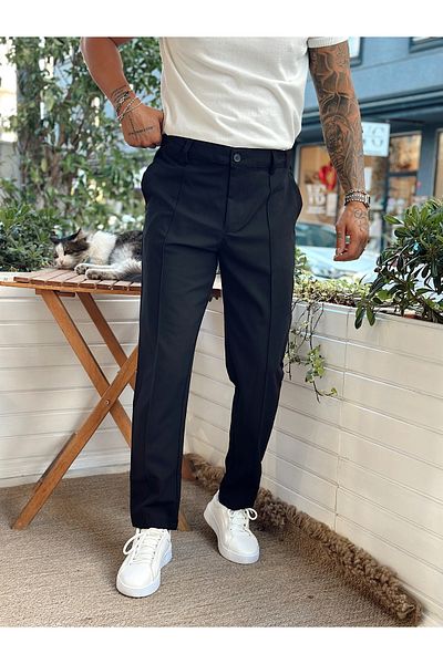 manch collection Regular Fabric Trousers with Side Detail Black