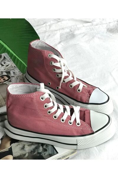 PremiumShoes GÜL KURUSU UZUN PLATFORM KALIN TABAN CONVER SNEAKER