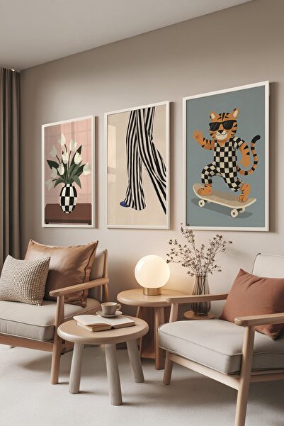 Postifull Set de picturi albe, 3 posteri cu cadru alb Skater Cat Model Nr: 30...