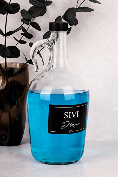 Dolkin Home Sıvı Deterjan Etiketli Cam Galon Şişe 1500 ml Deterjan Saklama Kutusu Banyo Düzenleyici