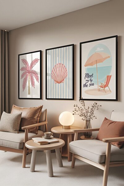 Postifull Set de picturi negre, 3 posteri cu cadru negru Meet by the Sea Mode...