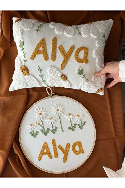 punch passion İsimli Bebek kapı süsü-takı yastığı takımı, punch nakışlı (İÇ D...