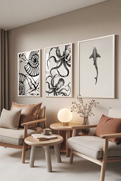 Postifull Set de picturi albe, 3 poster cu cadru alb Sea Model Nr:300848, dec...