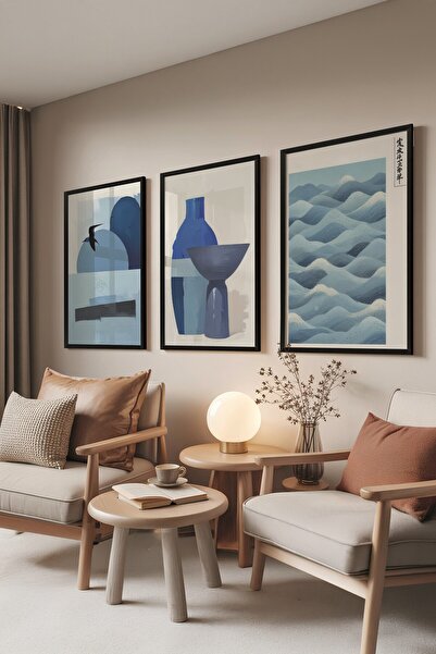 Postifull Set de picturi negre, 3 posteruri cu cadru negru abstract Model Nr....