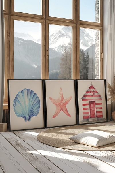 Postifull Black Painting Set, 3 Pieces Black Framed Poster Summer Icons Model No:300824, Colorful Wall Decor