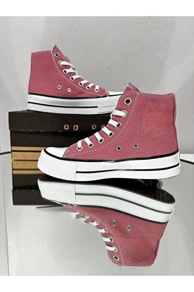 PremiumShoes GÜL KURUSU UZUN PLATFORM KALIN TABAN CONVER SNEAKER