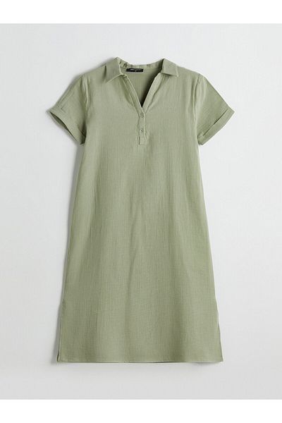 LC Waikiki New Season Shirt Collar Muslin Women's Dress