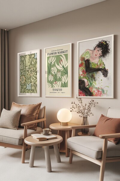 Postifull Set de picturi albe, 3 poster cu cadru alb Flower Lady Model Nr.:30...