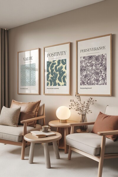 Postifull Set de pictură din lemn, 3 posteruri cu rame din lemn Valori Model ...