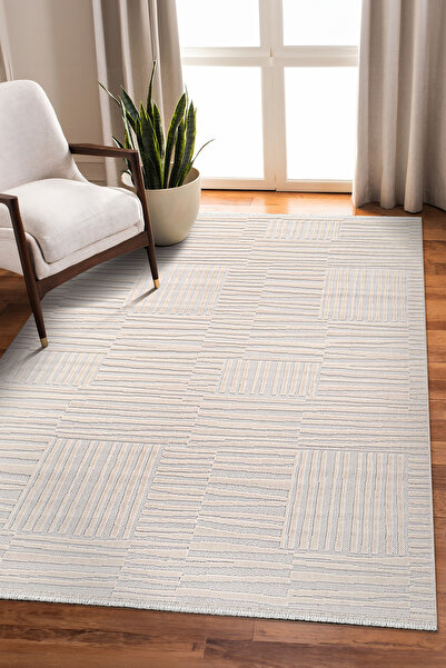 SARAZ HALI Bambu Yumuşak Halı Salon Mutfak Koridor Kesme Yolluk Dokuma Makine Halısı Art Beyaz