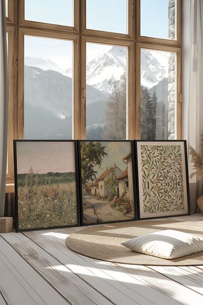 Postifull Set de picturi negre, 3 posteri cu cadru negru Vintage House Model Nr:300871, Decor de perete colorat