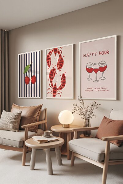 Postifull Set de picturi albe, 3 poster cu cadru alb Happy Hour Model Nr.:300...