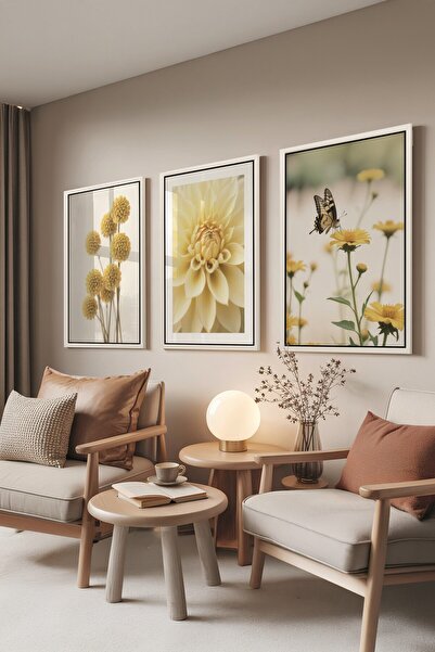 Postifull White Painting Set, 3 Pieces White Framed Poster Bees & Flowers Mod...