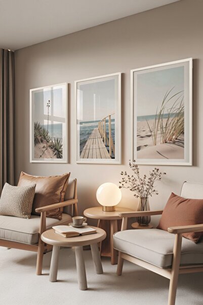 Postifull Beyaz Tablo Seti, 3 Adet Beyaz Çerçeveli Poster Best Beach View Mod...