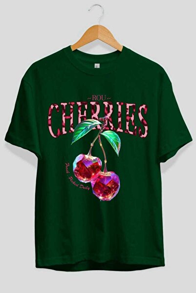 Ankhises تي شيرت Cherry Cherries 4 مطبوع من الأمام كبير الحجم للرجال والنساء ...