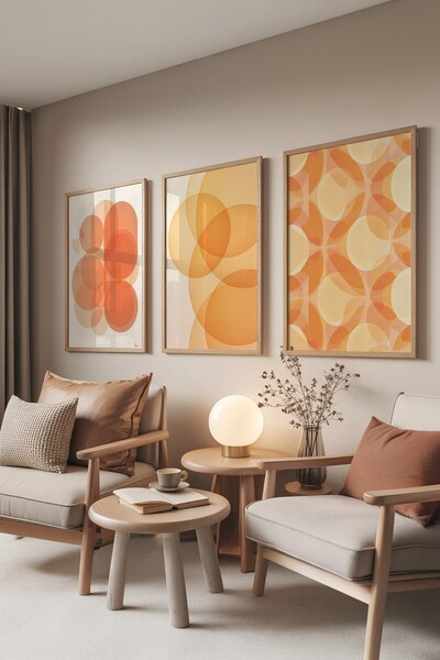 Postifull Ahşap Tablo Seti, 3 Adet Ahşap Çerçeveli Poster abstract Model No:300867, Yellow Duvar Dekoru