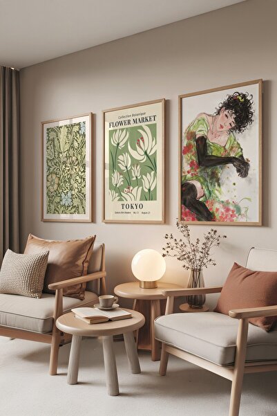 Postifull Set de pictură din lemn, 3 bucăți poster cu rame din lemn Flower La...