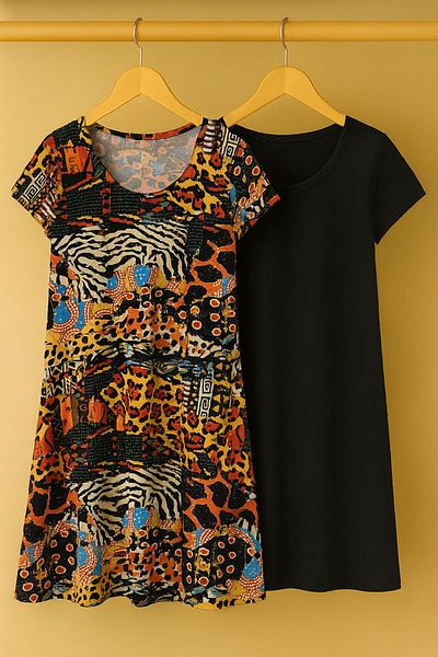 EFFE 2 Pieces Draped Comfortable Fit Daily Combed Cotton Fabric Dress