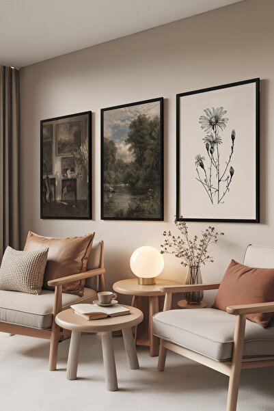Postifull Siyah Tablo Seti, 3 Adet Siyah Çerçeveli Poster landscape Model No:...