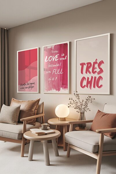 Postifull Beyaz Tablo Seti, 3 Adet Beyaz Çerçeveli Poster Tres Chic Model No:...