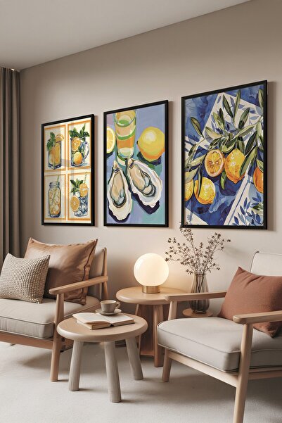 Postifull Set de picturi negre, 3 bucăți poster cu cadru negru Muschel și lăm...