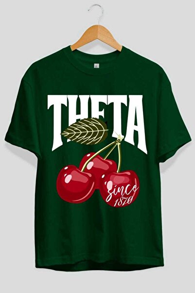 Ankhises Theta Cherry Cherries Μπροστινό εμπριμέ μπλουζάκι υπερμεγέθους ανδρικό γυναικείο βαμβακερό μπλουζάκι με λαιμόκοψη
