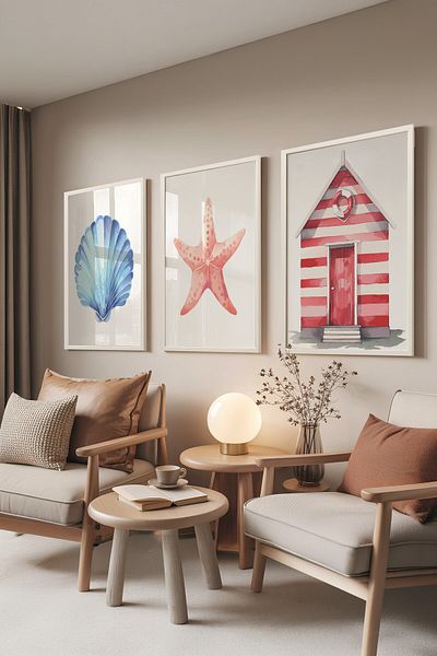 Postifull White Painting Set, 3 Pieces White Framed Poster Summer Icons Model No:300824, Colorful Wall Decor