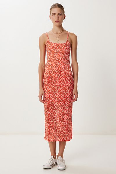Lovelyİstanbul Patterned Summer Knitted Dress with Strap Lub0179 Oranj