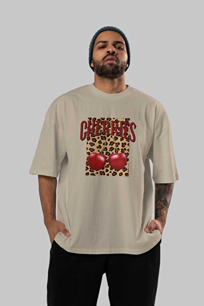 Ankhises Cherry Cherries 6 Μπροστινό εμπριμέ μπλουζάκι Oversize Ανδρικό Γυναικείο Βαμβακερό μπλουζάκι με λαιμόκοψη