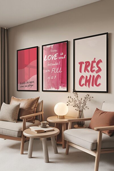 Postifull Set de picturi negre, 3 posteri cu cadru negru Tres Chic Model Nr.:300814, Decor de perete roșu