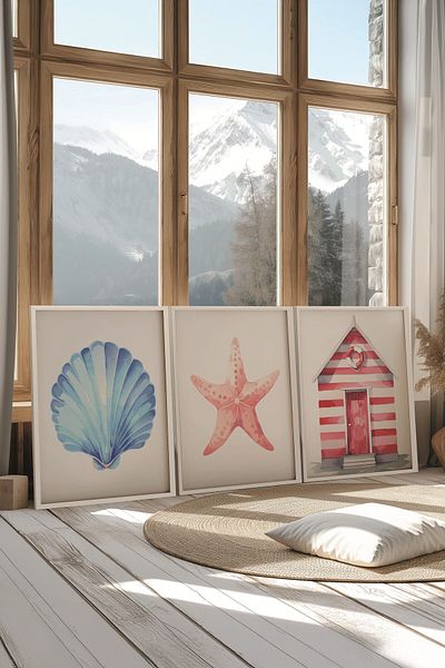 Postifull White Painting Set, 3 Pieces White Framed Poster Summer Icons Model No:300824, Colorful Wall Decor