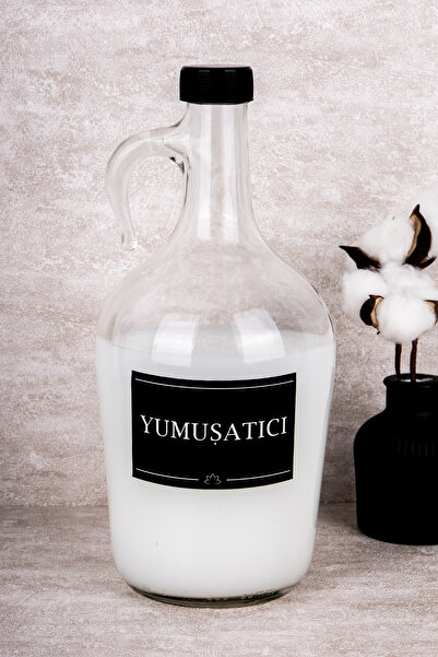 Dolkin Home Yumuşatıcı Etiketli Cam Galon Şişe 1500 ml Deterjan Saklama Kutusu Banyo Düzenleyici