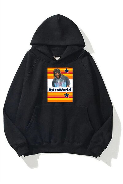 kahire سويت شيرت بقلنسوة أسود للجنسين من Astroworld ترافيس سكوت