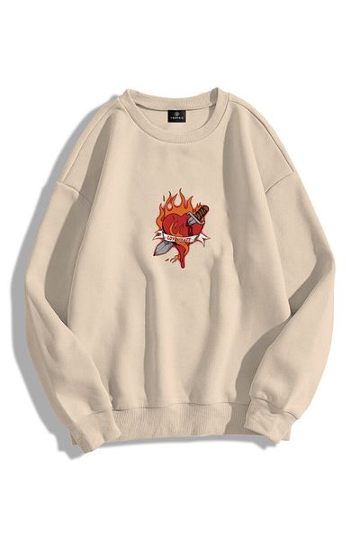 Hunors Sportswear & Company Unisex Love Hate Crew Neck Sweatshirt Hoodie Stone