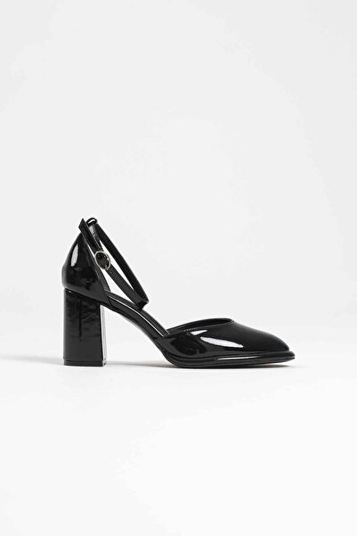 ripuvainen Vivona Women's Patent Leather Shoes with Handcuff Detail and Thick Heels - Black
